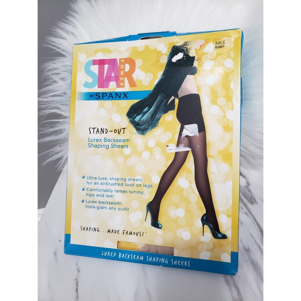 OPEN BOX Star Spanx Power Stand-Out Lurex Backseam Shaping Sheers Aunat Size C